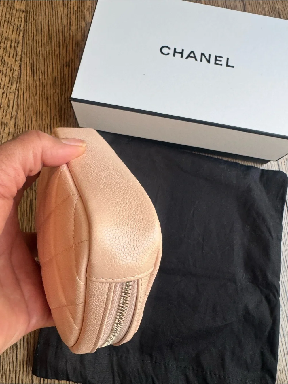 CHANEL Quilted CC Cosmetic Pouch - Peach Blush